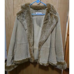 Jones New York Sport Womens Faux Fur Trimmed Suede Jacket Medium Y2K Penny Lane